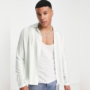 River Island Striped Green and White Stripe Button Down